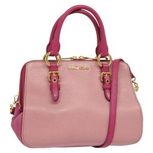 Miu Miu Madras Bowler Bag Leather Pink Leather Handbag (Pre-Owned)